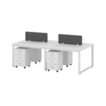 Modern 4-Person Workstation Desk – White with Privacy Dividers & Pedestals