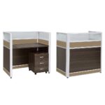 Compact Cubicle Workstation with Mobile Drawer  Khaki & Walnut Finish